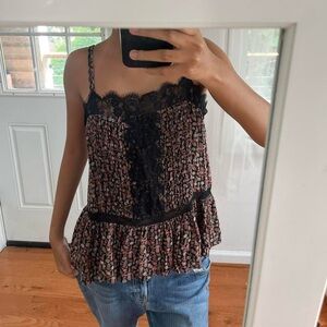 Floral Lace Trim Cami Top